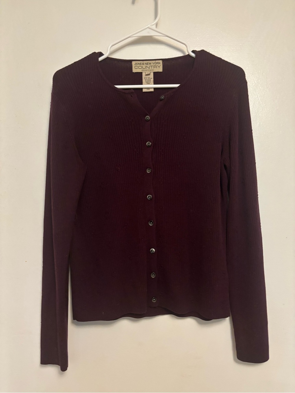 Jones New York Ribbed Button-Front Top in Deep Wine